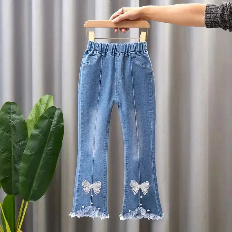 Kids Girls Jeans Pants for 2024 New Spring Autumn Long Flared Jeans Children's Pants 4-10Yrs Girls Cowboy Pants Trousers Good Vibrations