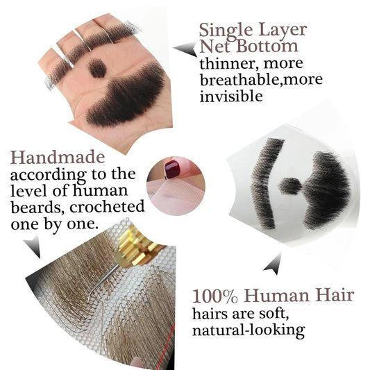 Wigundle Man's Beard Hand Made Real Hair Fake Beard Mustache Fancy Synthetic Invisible for Makeup Fake Hair Cospaly Party Tools Good Vibrations