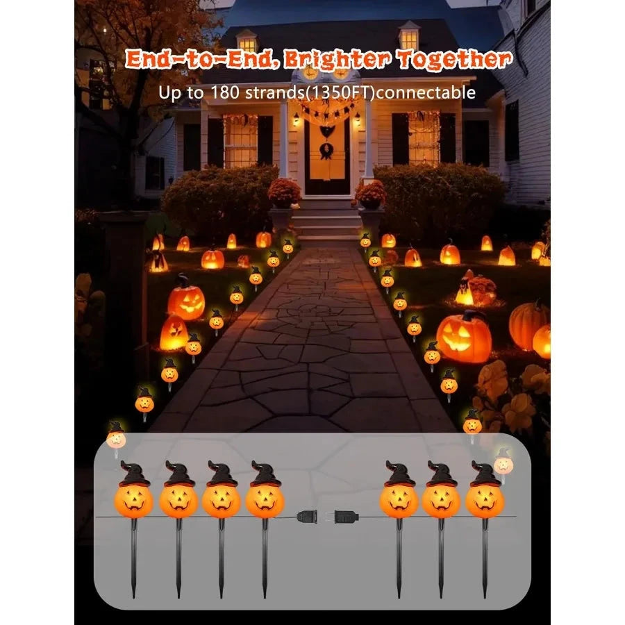 Halloween Pumpkin Pathway Lights Outdoor 4PCS Jack O Lantern Pumpkin Light with Stake Outdoor LED Walkway Lights for Halloween Good Vibrations
