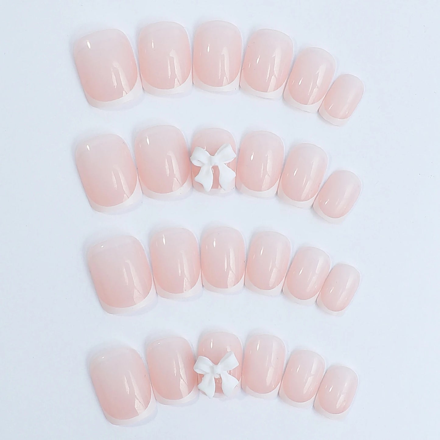 White French Press on Nails 3D Bowknot Fake Nails Tips Full Cover Wearable False Nails for Women and Girls DIY Manicure 24Pcs Good Vibrations