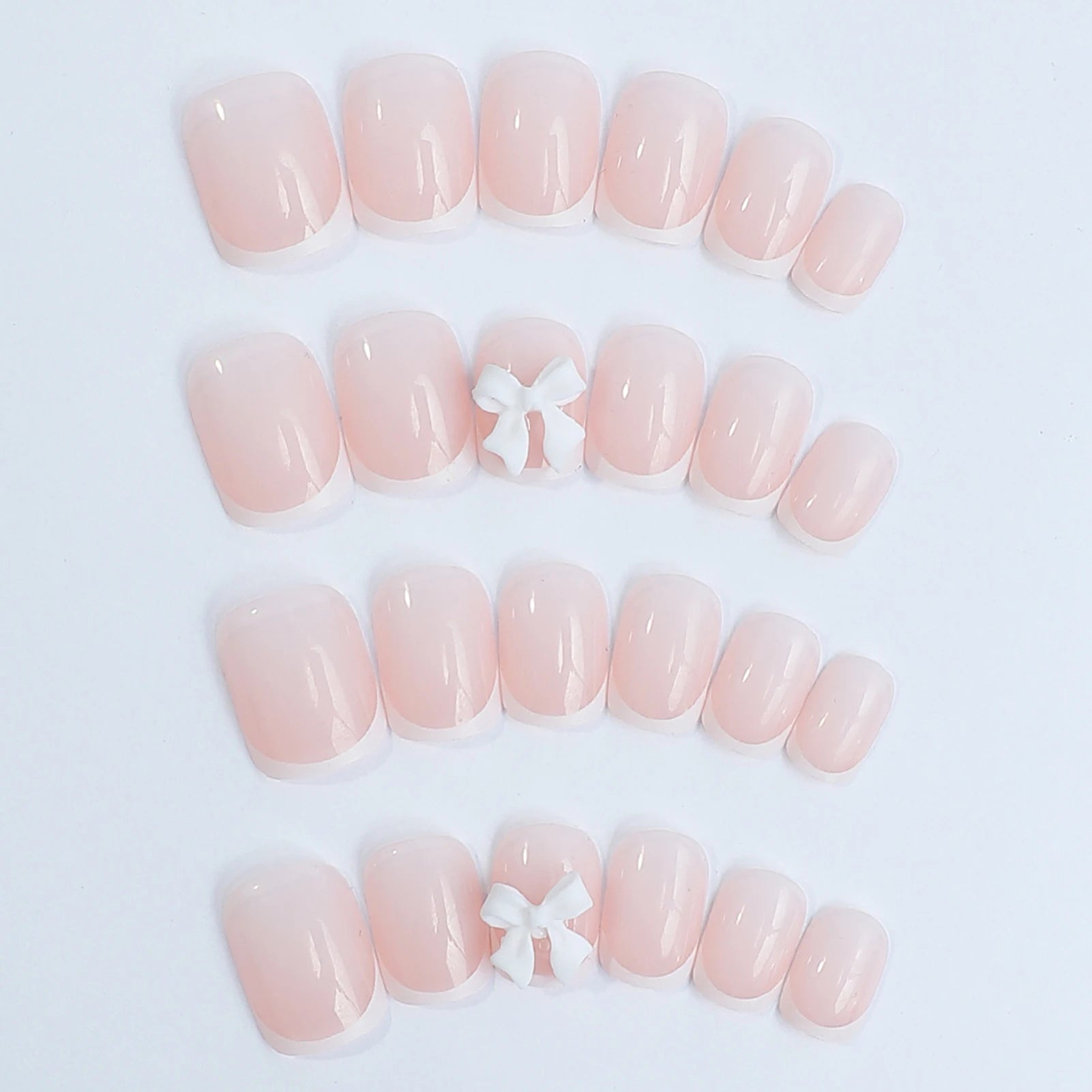 White French Press on Nails 3D Bowknot Fake Nails Tips Full Cover Wearable False Nails for Women and Girls DIY Manicure 24Pcs Good Vibrations