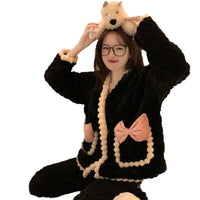 Autumn Winter Plush Sleepwear Women's Sweet Internet Famous INS Style Warm Long Sleeve Coral Fleece Home Clothes Set Good Vibrations