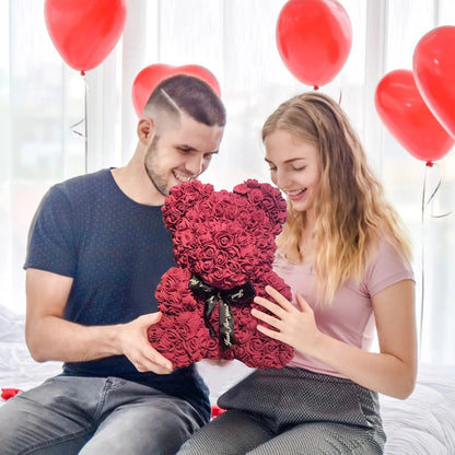 Rose Bear NEW Valentines Day Gifts 25cm Flower Bears Artificial Floral Decorations Mother' DAY Gift For Girlfriend Festival And Good Vibrations