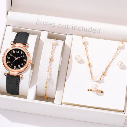 6PCS/Set Red Women's Watch With Minimalist Elements Dial Quartz Watch Latex Strap Cherry Elements Jewelry Set Girl's Gift Good Vibrations Adult Super Store