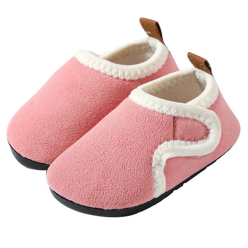 Autumn Winter Indoor Kids Shoes Anti Slip Soft Sole Children Floor Shoes Boys Girls Plush Warm Cotton Slipper Solid Home Shoes Good Vibrations