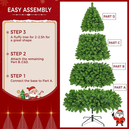 5 to 10ft Artificial Christmas Tree , Snow Flocked Full Prelighted Xmas Tree with 2084 Branch Tips, 900 Incandescent Lights Good Vibrations