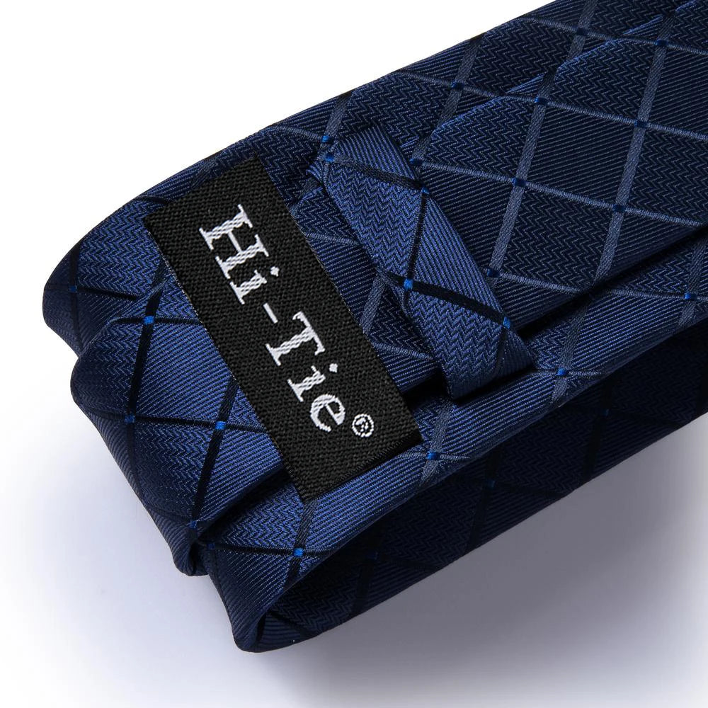Hi-Tie Blue Business Solid 100% Silk Men's Tie NeckTie 8.5cm Ties for Men Formal Luxury Wedding High Quality Gravata Good Vibrations