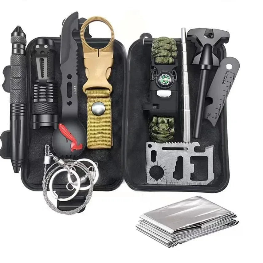 Survival Kit military Camping Multifunction Defense Equipment First Aid SOS for Wilderness Adventure With knife Thermal Blanket Good Vibrations