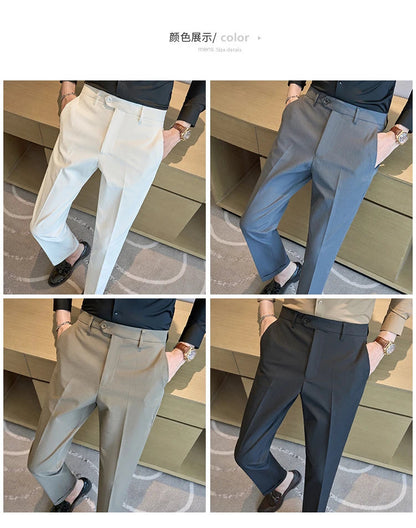 Men Suit Pants 2025 Elastic Slim Fit Formal Dress Pants Solid Casual White Trousers Pantalon Homme Wedding Party Men Clothing Good Vibrations