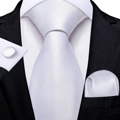 Men's Ties White Sliver Hanky Cufflinks Set Silk Neck ties For Men Wedding Party Business Mens Tie 2022 New Fashion Brand Hi-Tie Good Vibrations