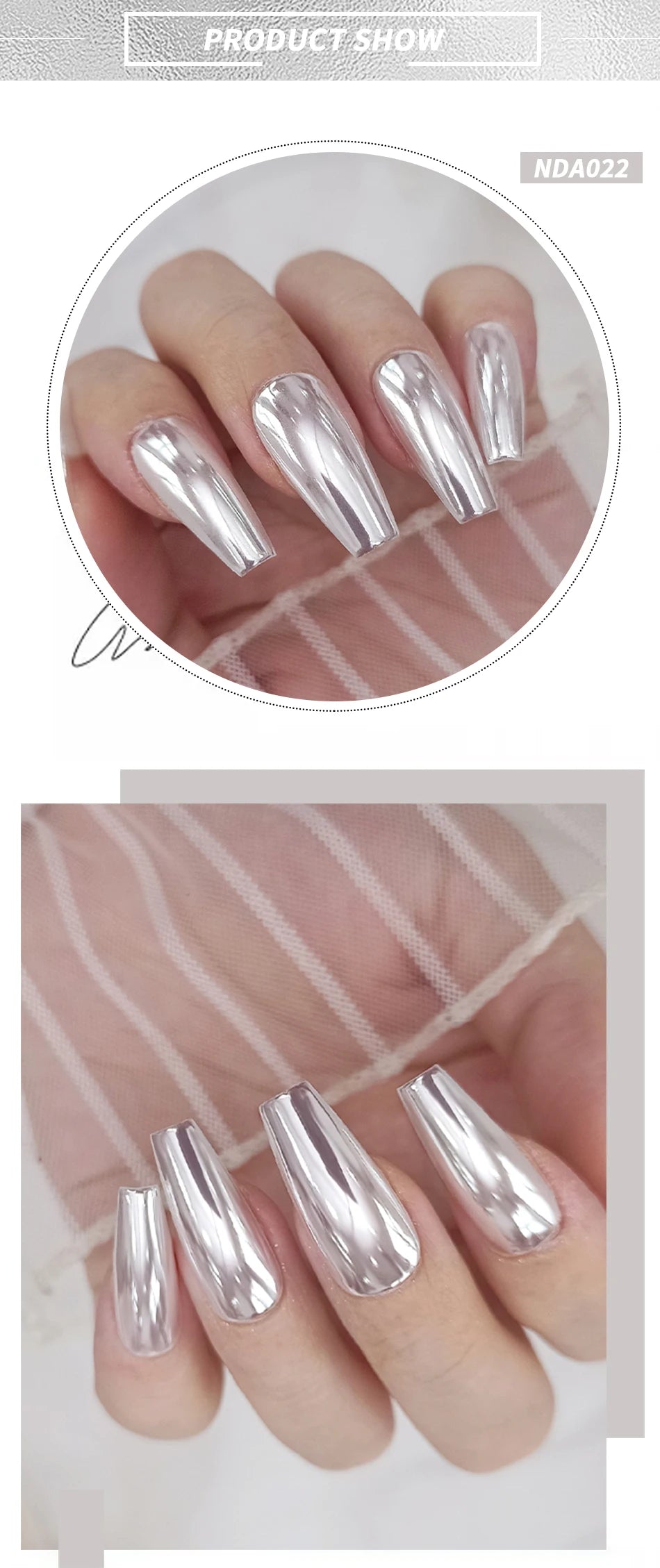 NICOLE DIARY Moonlight Mirror Nail Powder Aurora Silver Glitter Metallic Effect UV Gel Polish Pigment Chrome DIY Nail Decoration Good Vibrations