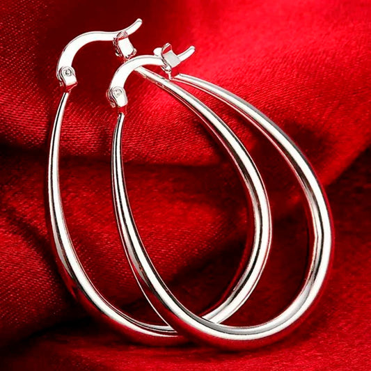 41MM Silver Color  Smooth Circle Big Hoop Earrings for Women Fashion Party Wedding Jewelry Christmas Gifts Good Vibrations