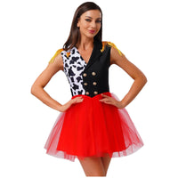 Halloween Clown Cosplay Costumes for Women Killer Circus Ringmaster Clown Dress Notch V Neck Tassel Epaulets Tulle Hem Dresses Good Vibrations