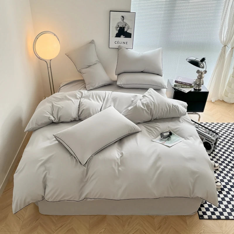 Black Color Bedding Set For Adults Simple Style Double Bed Sheet Sets Single/Queen/king Bed Cover Full Set Plain Bedding 이불세트 Good Vibrations