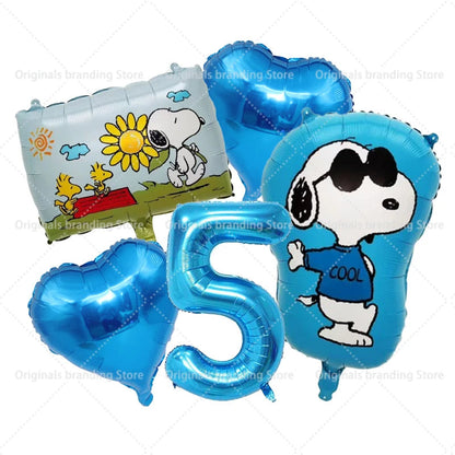 Snoopy Birthday Balloons Set boy girl Number Balloon Suit Foil Ballon Cartoon Birthday Party Supplies Decor Baby Shower Gift Good Vibrations