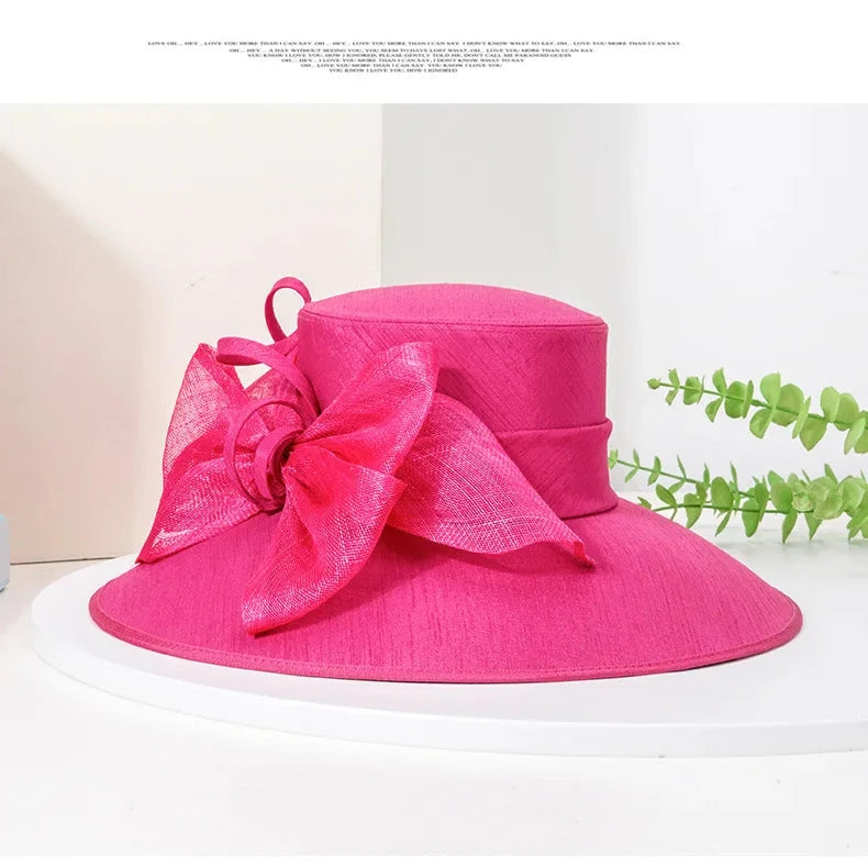 Elegant Wide Brim Black Hats For Women Big Bow Formal Occasion Kentucky Cap Lady Wedding Cocktail Party Flat Top Fedoras 2025 Good Vibrations