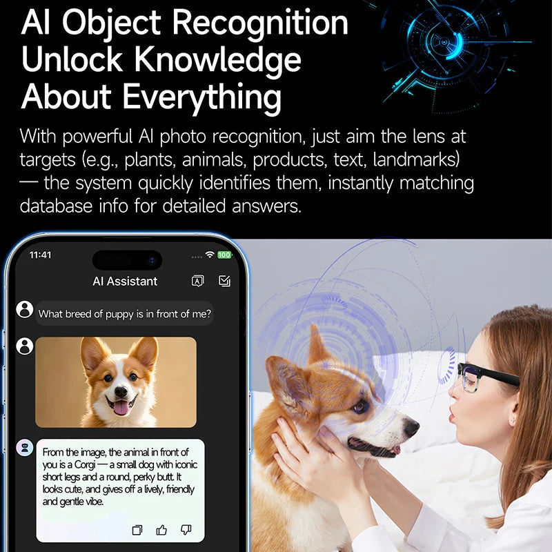 New Al Smart Glasses 8MP HD Camera 4K Video Record Voice Translation Photo Recognition WIFI Transmission BT Call Smart Glasses Good Vibrations