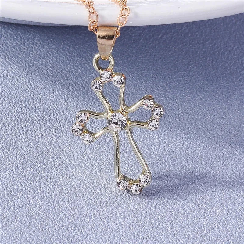 Fashion Cross Necklace for Women Men Gold Silver Color Dazzling Crystal Jesus Crucifix Necklace Christian Jewelry Wholesale Good Vibrations