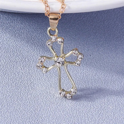 Fashion Cross Necklace for Women Men Gold Silver Color Dazzling Crystal Jesus Crucifix Necklace Christian Jewelry Wholesale Good Vibrations