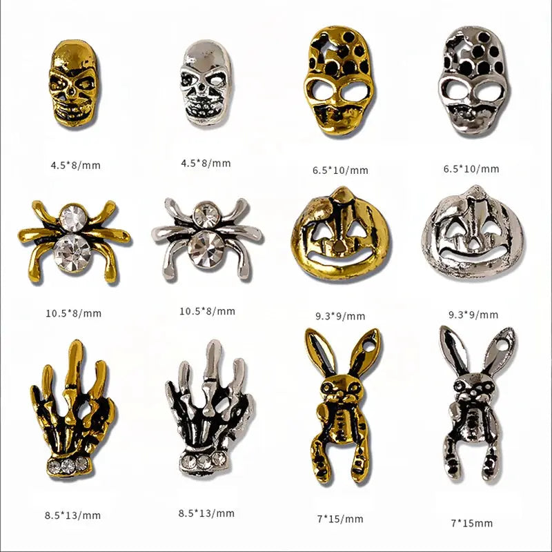Halloween Alloy Nail Art Charms 3D Ghost Skull Pumpkin Golden Silver Classic Nails Jewelry Ornaments DIY Manicure Accessories Good Vibrations