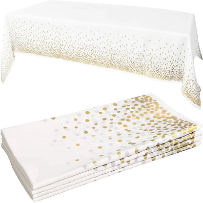 Plastic Disposable Tablecloth Rectangle Party Table Cover Gold Dot Waterproof Table Cloth for Wedding Birthday Party Decor Good Vibrations