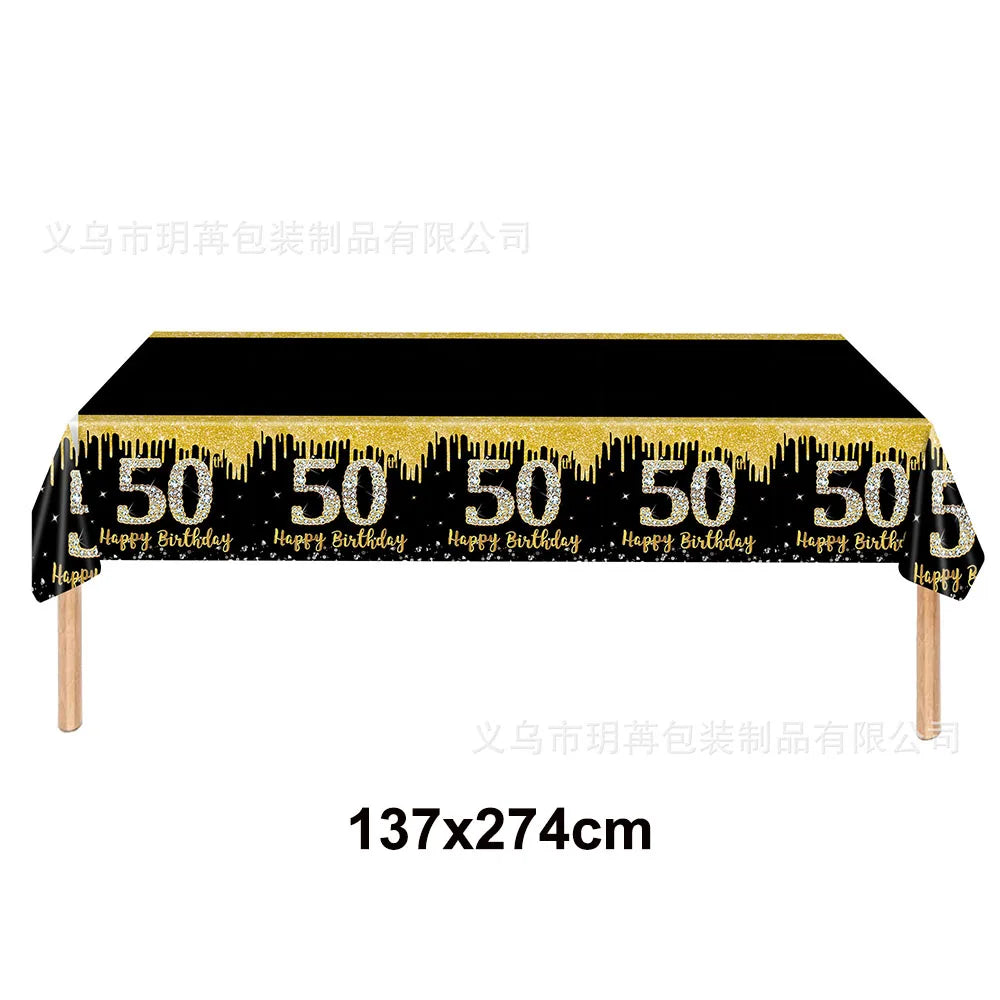 50th Birthday Party Supplies for Men Women Black and Gold 50 Years Old Party Paper Plates Cups Napkin Tablecloth Tableware Decor Good Vibrations