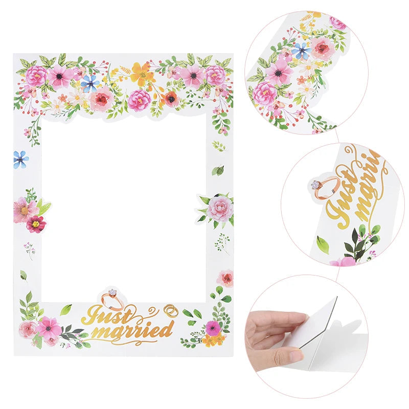 Just Married Photo Booth Frame Props Banner Wedding Decoration Mr Mrs Photobooth Props Latex Balloons Hen Party Bride Groom Good Vibrations