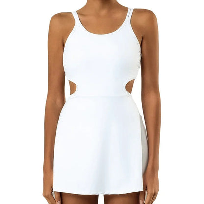 Tennis Dress Women Sleeveless Push Up Padded Sport Dresses Training Running Fitness Hollow Out Backless Slim Badminton Suit Good Vibrations