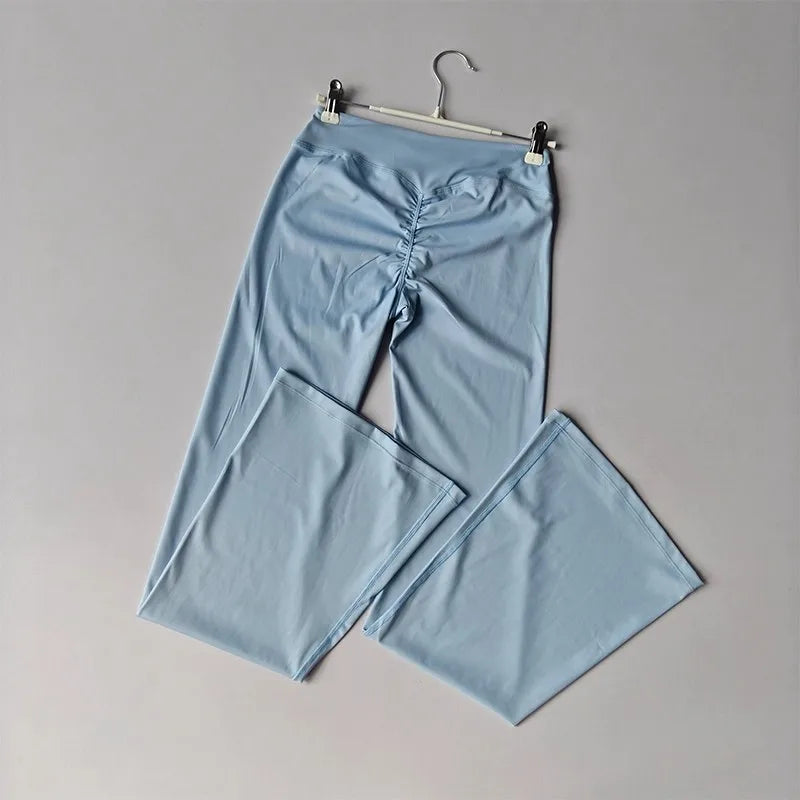 High Waist Crossover Flare Yoga Leggings for Women V Cross Tummy Control Wide Leg Bell Bottoms Fitness Pants Gym Leggings Good Vibrations