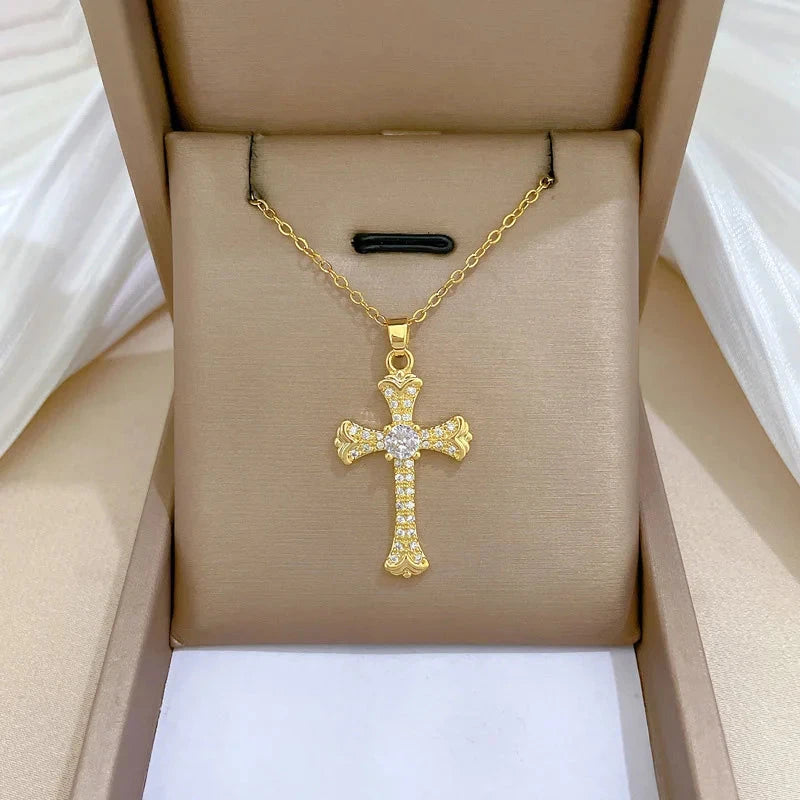 Luxurious Titanium Steel Cross Necklace Elegant Minimalist Choker Chain Jewelry Accessory for Women Versatile Fashionable Good Vibrations