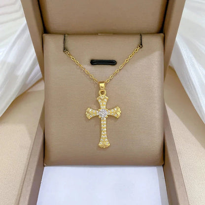 Luxurious Titanium Steel Cross Necklace Elegant Minimalist Choker Chain Jewelry Accessory for Women Versatile Fashionable Good Vibrations