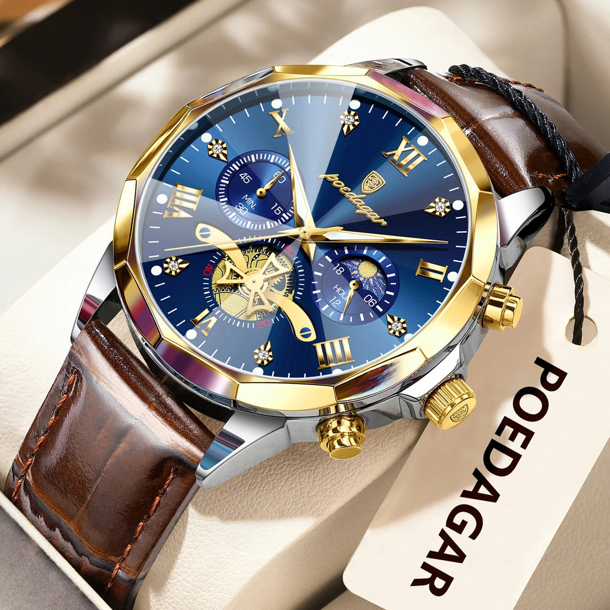 POEDAGAR Military Luxury Men Wristwatch Quartz Waterproof Luminous Chronograph Leather Man Watch Sports Men's Watches Male Reloj Good Vibrations