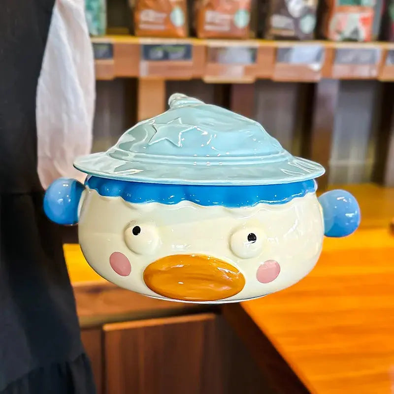Clown Instant Noodle Bowl Ceramic Dormitory Student with Lid with Handle Convenient Soup Bowl Good Vibrations