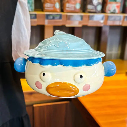 Clown Instant Noodle Bowl Ceramic Dormitory Student with Lid with Handle Convenient Soup Bowl Good Vibrations