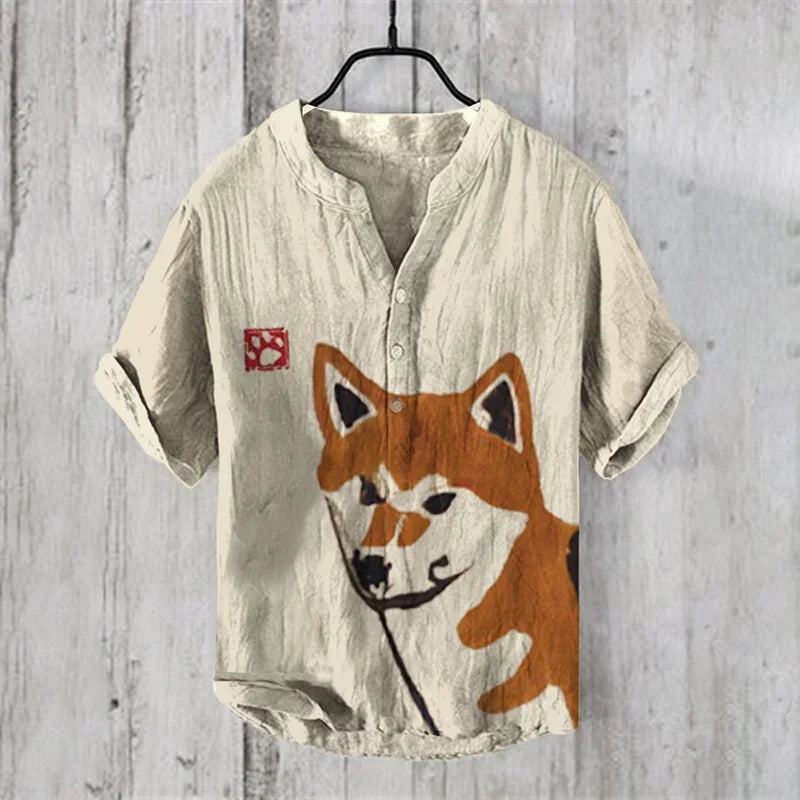 Henry Men's Casual Fashion Outdoor Seaside Men's Tops Shirt V-Neck Linen Shirt 2024 New Plus Size Good Vibrations