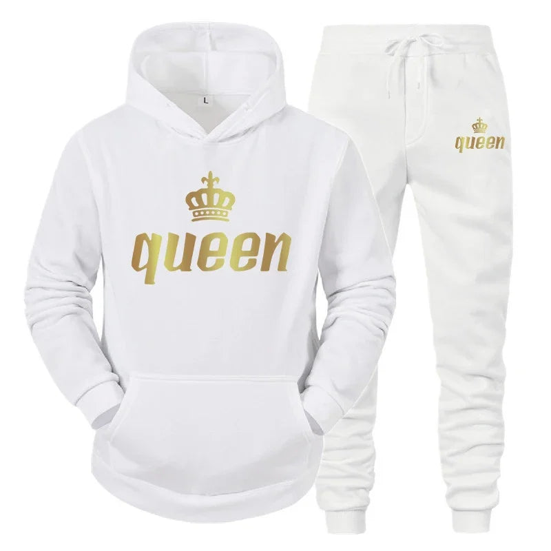 King And Queen Couple Outfit Hoodie and Jogger Pants High Quality Men Women Daily Casual Sport Jogging Suit King Queen Tracksuit Good Vibrations