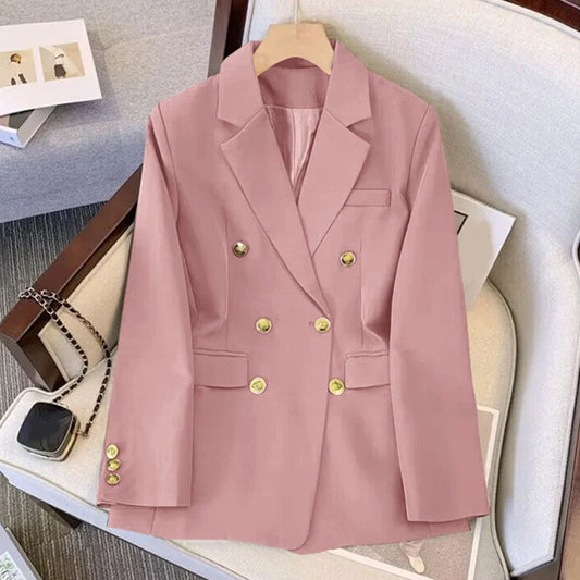 Blazer For Women Elegant Suit Jacket Loose Long Sleeve Jacket Beige Casual Solid Color Blazer Fashion Lapel Neckline Style Good Vibrations
