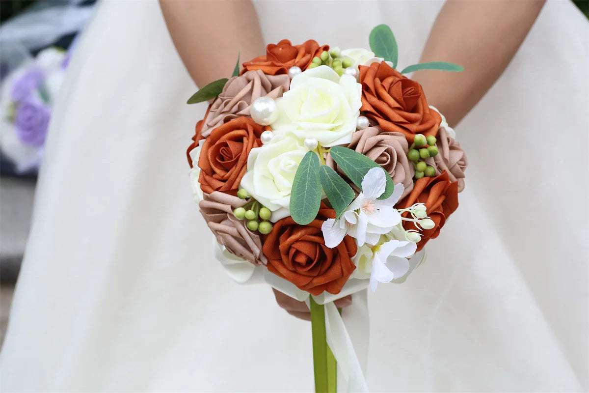 YeeNanee Wedding Gold Hoop Bouquet for Bridesmaids Floral Rose Eucalytpus Metal Ring Wreath Bridal Shower Ceremony Decoration Good Vibrations