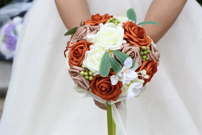 YeeNanee Wedding Gold Hoop Bouquet for Bridesmaids Floral Rose Eucalytpus Metal Ring Wreath Bridal Shower Ceremony Decoration Good Vibrations