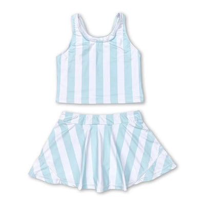 Girls Sleeveless Stripe Top Skirt Set Summer Casual Breathable Cotton Outfit for Kids