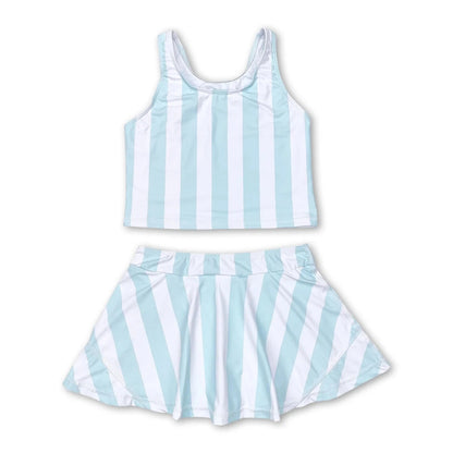 Girls Sleeveless Stripe Top Skirt Set Summer Casual Breathable Cotton Outfit for Kids Good Vibrations