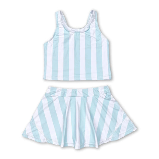 Girls Sleeveless Stripe Top Skirt Set Summer Casual Breathable Cotton Outfit for Kids Good Vibrations