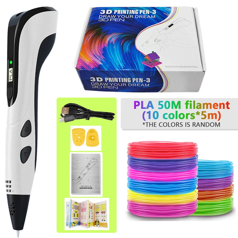 3d Pen for kids Creatived Toy DIY 3D Printing Pen Type-C Rechargeable 3D Pens Set with 200M PLA Filament for Children Gift Good Vibrations