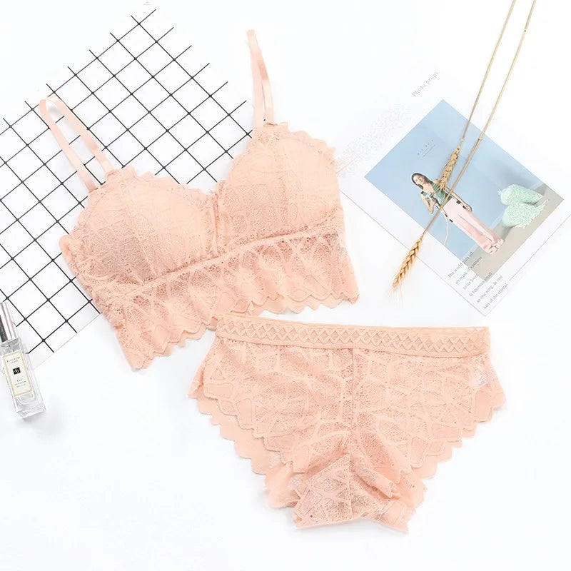 Women's Bra Set Sexy Beauty Back Tops Lace Push-up Bras and Panty Sets Wire Free Lingerie Solid Padded Intimates Underwear Good Vibrations