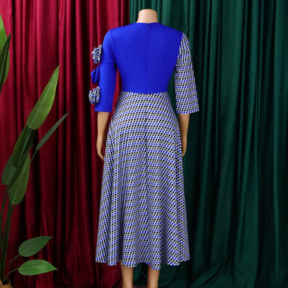 Elegant Dresses for Women 2025 Fall Fashion African 3/4 Sleeve Party Birthday New Robe Chic 3D Flower Plaid Evening A-Line Dress Good Vibrations