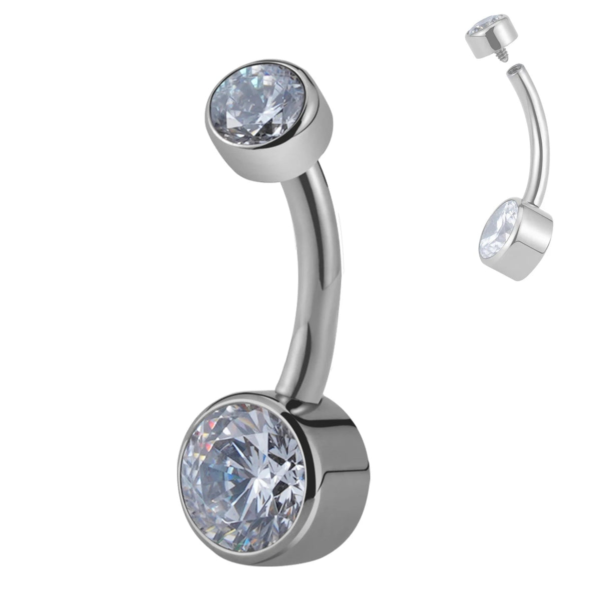 Right Grand ASTM F136 Titanium Belly Button Rings 10mm 12mm with Round CZ Internally Threaded Navel Rings Belly Bars Good Vibrations