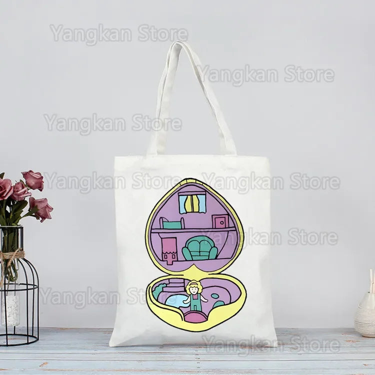 Polly Pocket Print Reusable Shopping Bag Bolsas De Tela Grocery Shopper Shopping Jute Bag Cotton Bag Jute Sacola Reciclaje Good Vibrations