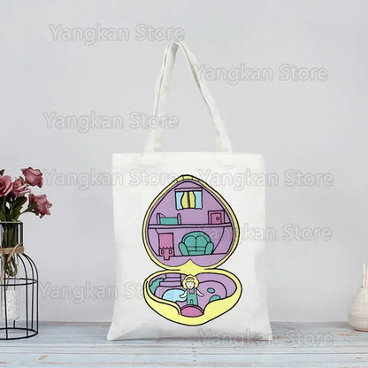 Polly Pocket Print Reusable Shopping Bag Bolsas De Tela Grocery Shopper Shopping Jute Bag Cotton Bag Jute Sacola Reciclaje Good Vibrations