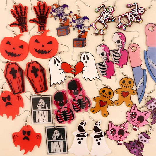Halloween Dangle Earring With Cartoon Ghost Skeleton Coffin Clown Design Adorable Halloween Women Gift Good Vibrations