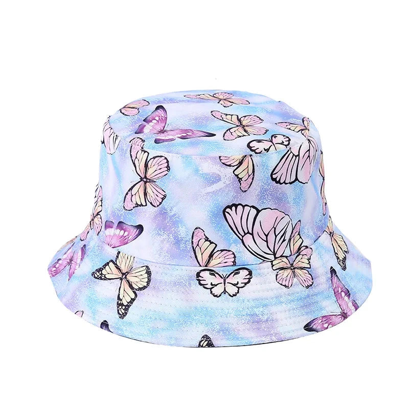 Butterfly Bucket Hat Spring Summer Hats For Women Outdoor Sun Protection Sunshade Sweet Cute Double sided Fisherman Cap Sunhat Good Vibrations